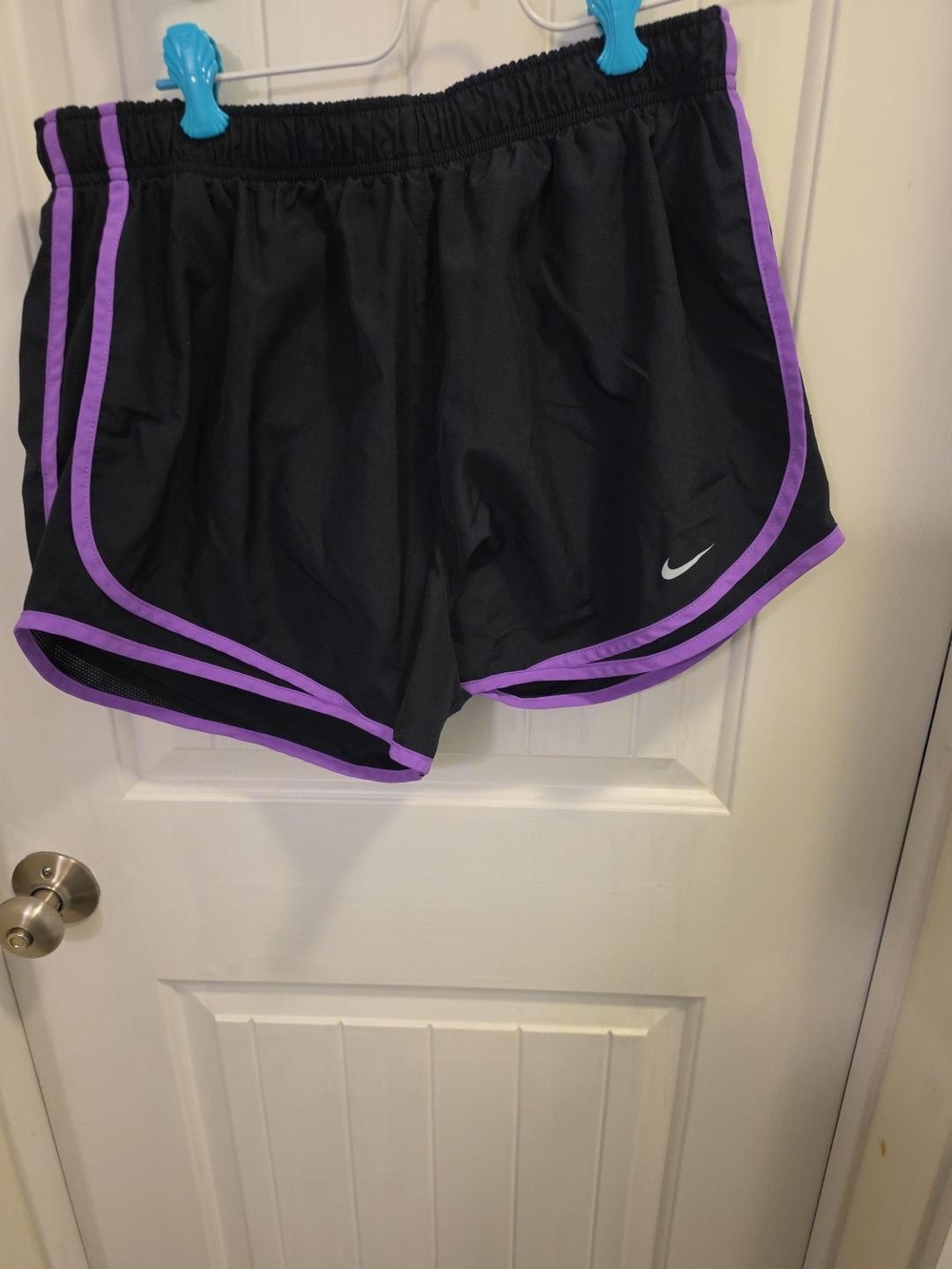 Nike Women’s Black Athletic Shorts with Purple Trim